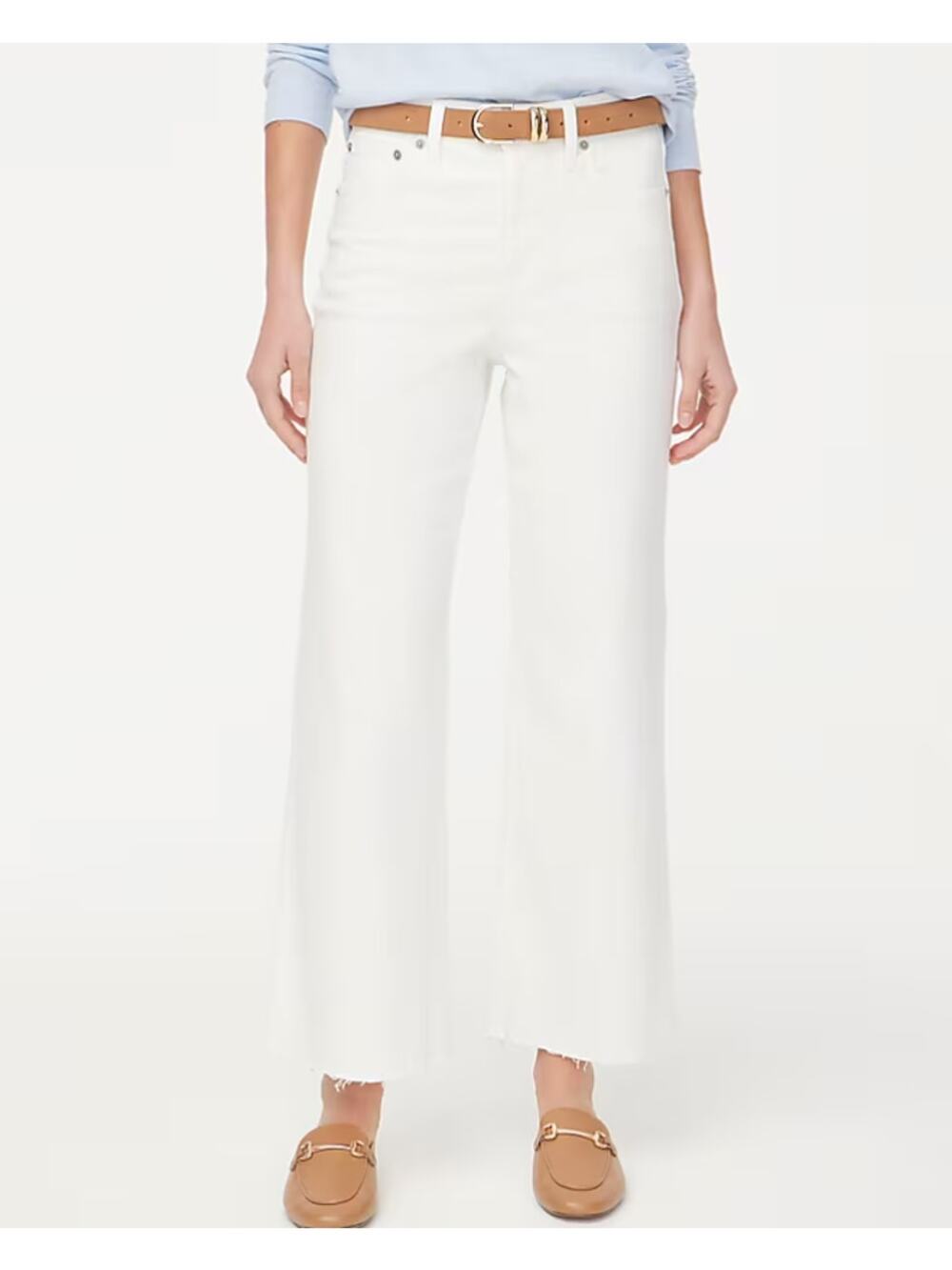 J.Crew Wide-Leg Cropped Jean WMNS 26 White Denim Hi-Rise All-Day Stretch Raw Hem